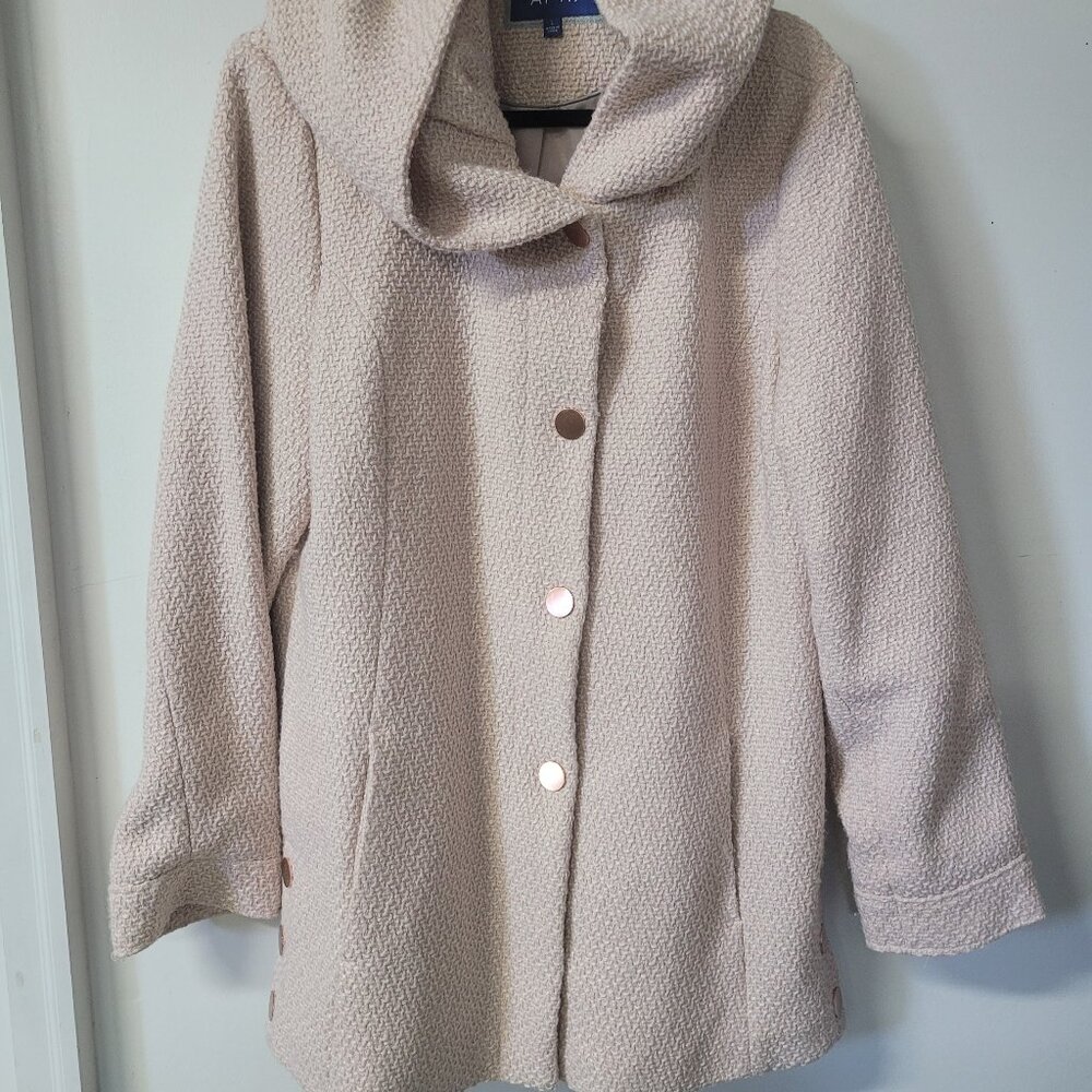 Beautiful pea coat Tweed apt 9 coat jacket dusty pink rose gold buttons large